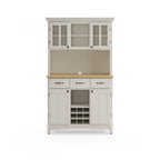 Off-White Buffet Server with Hutch and Wood Top
