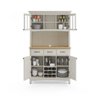 Off-White Buffet Server with Hutch and Wood Top