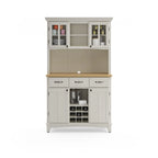 Off-White Buffet Server with Hutch and Wood Top