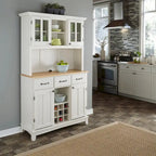 Off-White Buffet Server with Hutch and Wood Top
