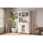 Off-White Buffet Server with Hutch and Wood Top