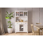 Off-White Buffet Server with Hutch and Wood Top