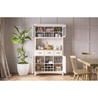 Off-White Buffet Server with Hutch and Wood Top