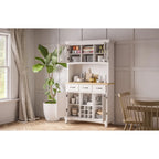 Off-White Buffet Server with Hutch and Wood Top