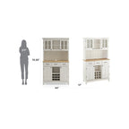 Off-White Buffet Server with Hutch and Wood Top