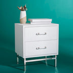 Art Deco 2-Drawer Nightstand with Silver Metal Legs