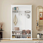 47.2 Wide Hall Tree with Bench and Shoe Storage: Multi-functional with 3 Hooks, Open Storage, Rectangle Shelves