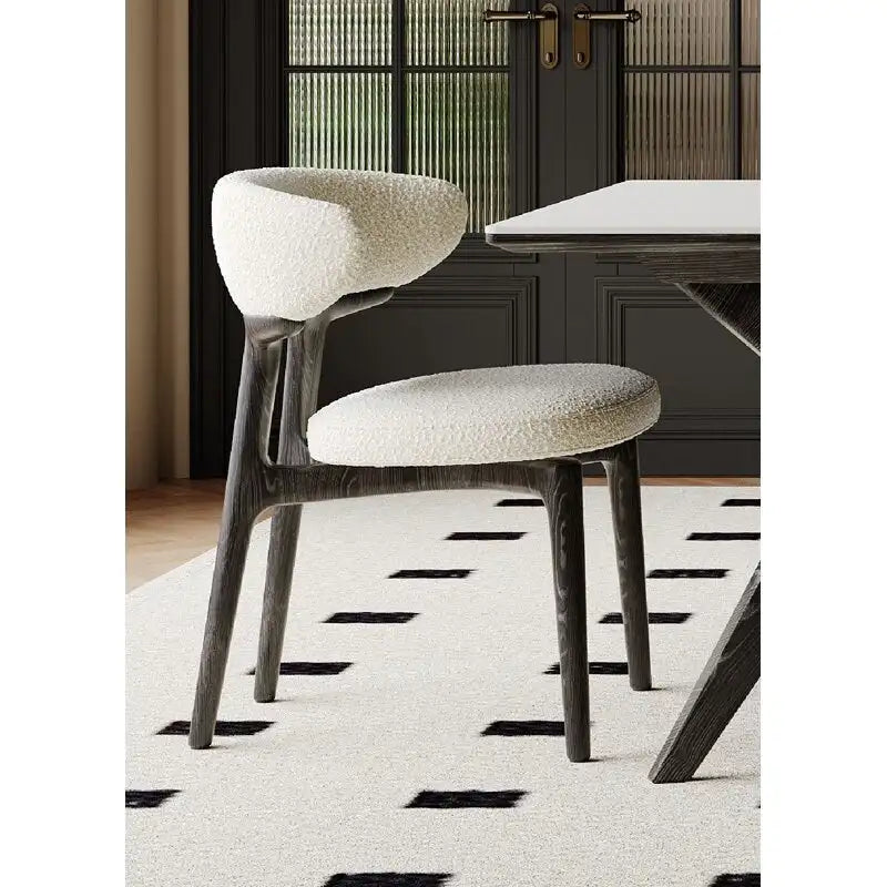 Teddy Fabric Dining Chair with Curved Back and Wood Frame