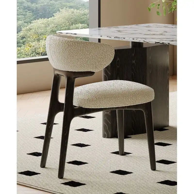 Teddy Fabric Dining Chair with Curved Back and Wood Frame