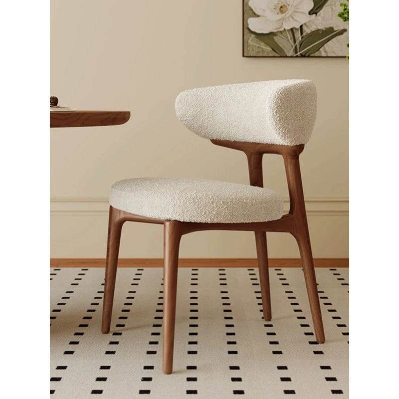 Teddy Fabric Dining Chair with Curved Back and Wood Frame