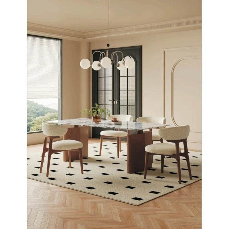 Teddy Fabric Dining Chair with Curved Back and Wood Frame