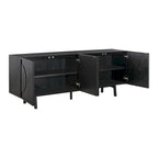 79-Inch Black Oak Buffet Sideboard with 4 Doors