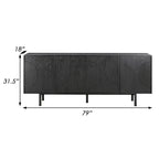 79-Inch Black Oak Buffet Sideboard with 4 Doors