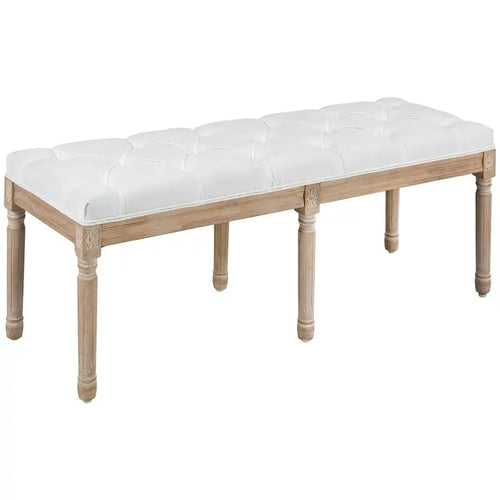 46-Inch Cream White End-of-Bed Bench with Button Tufted Thick Padding