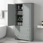 Bathroom Storage Cabinet Tall Floor Storage Cabinet with Two Doors and Drawers, Adjustable Shelf
