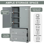 Bathroom Storage Cabinet Tall Floor Storage Cabinet with Two Doors and Drawers, Adjustable Shelf