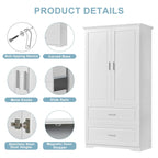 Bathroom Storage Cabinet Tall Floor Storage Cabinet with Two Doors and Drawers, Adjustable Shelf