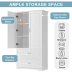 Bathroom Storage Cabinet Tall Floor Storage Cabinet with Two Doors and Drawers, Adjustable Shelf
